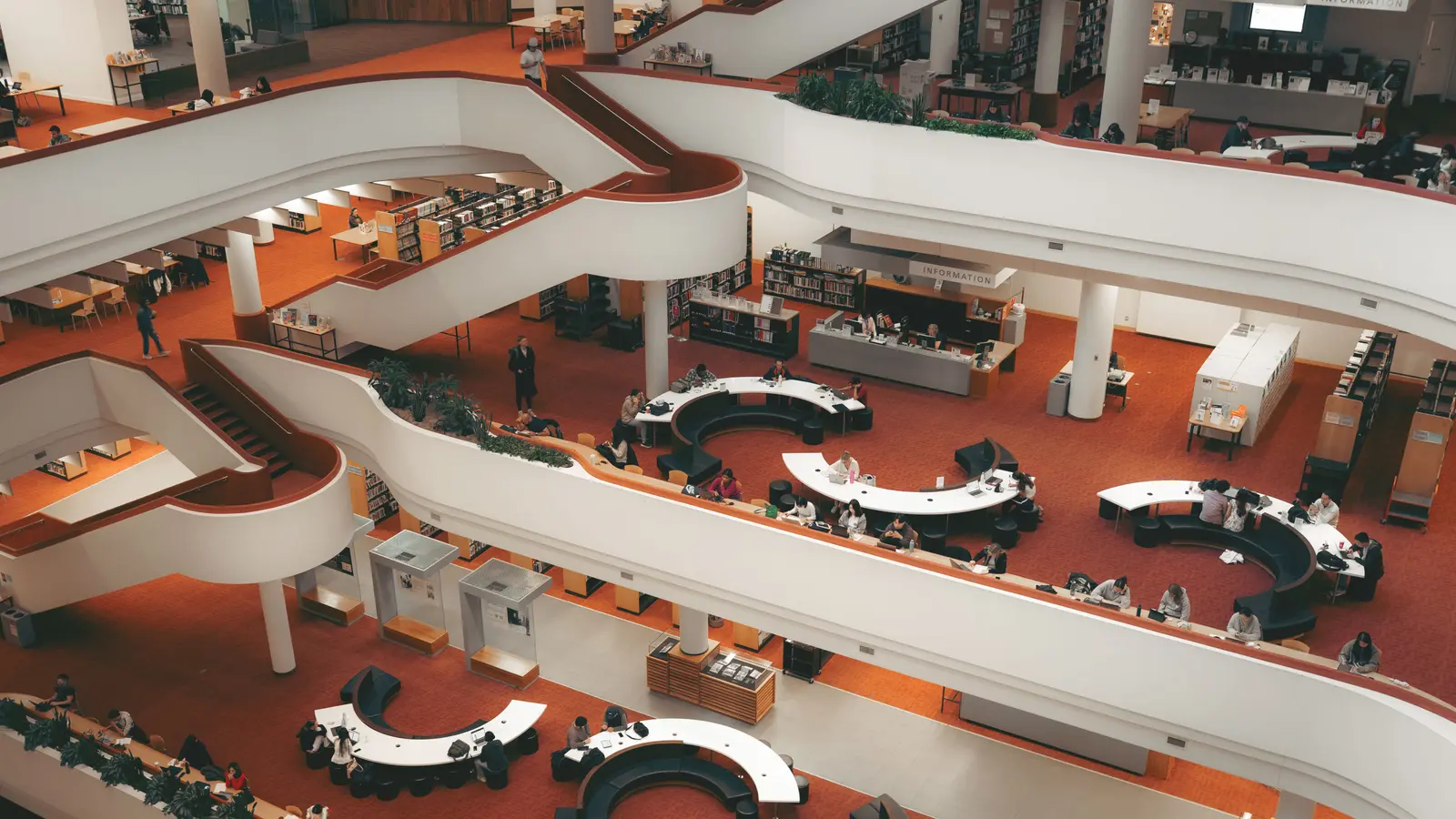 The best places to study in Toronto Interior view of Toronto's vibrant library showcasing its unique architectural design.