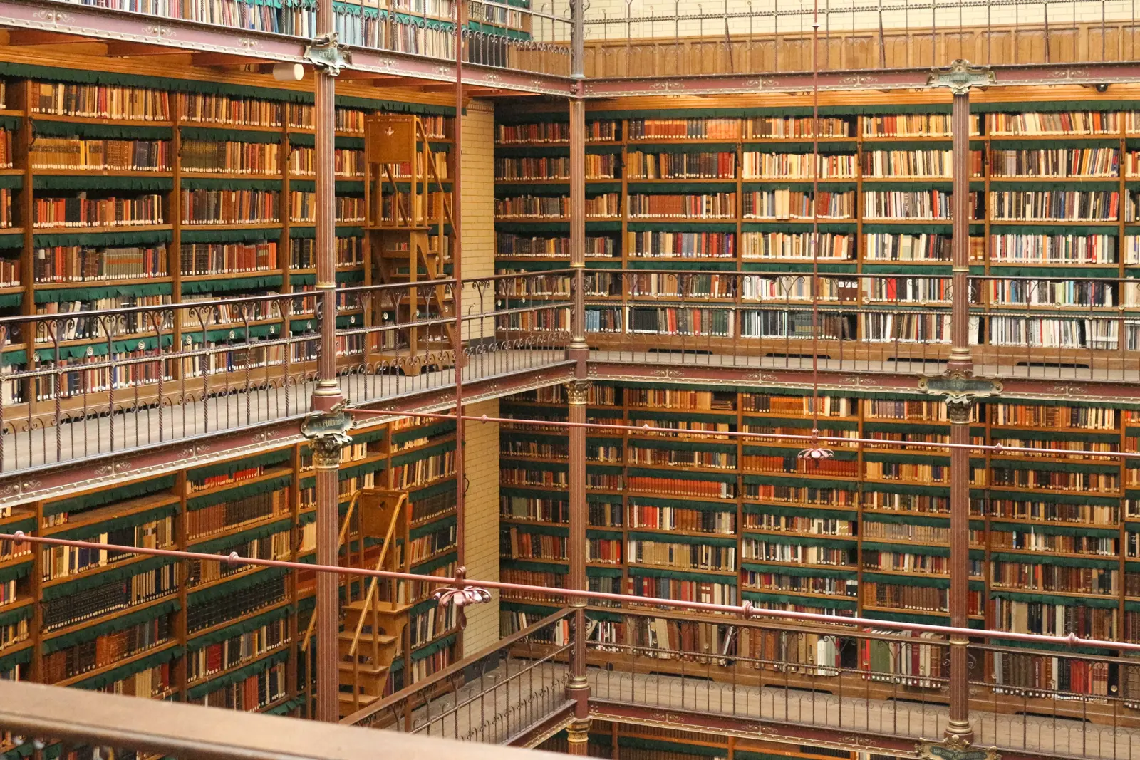 The best libraries to work and study in Amsterdam Explore the grand interior of a historic Amsterdam library, featuring towering bookshelves and rich architectural details.