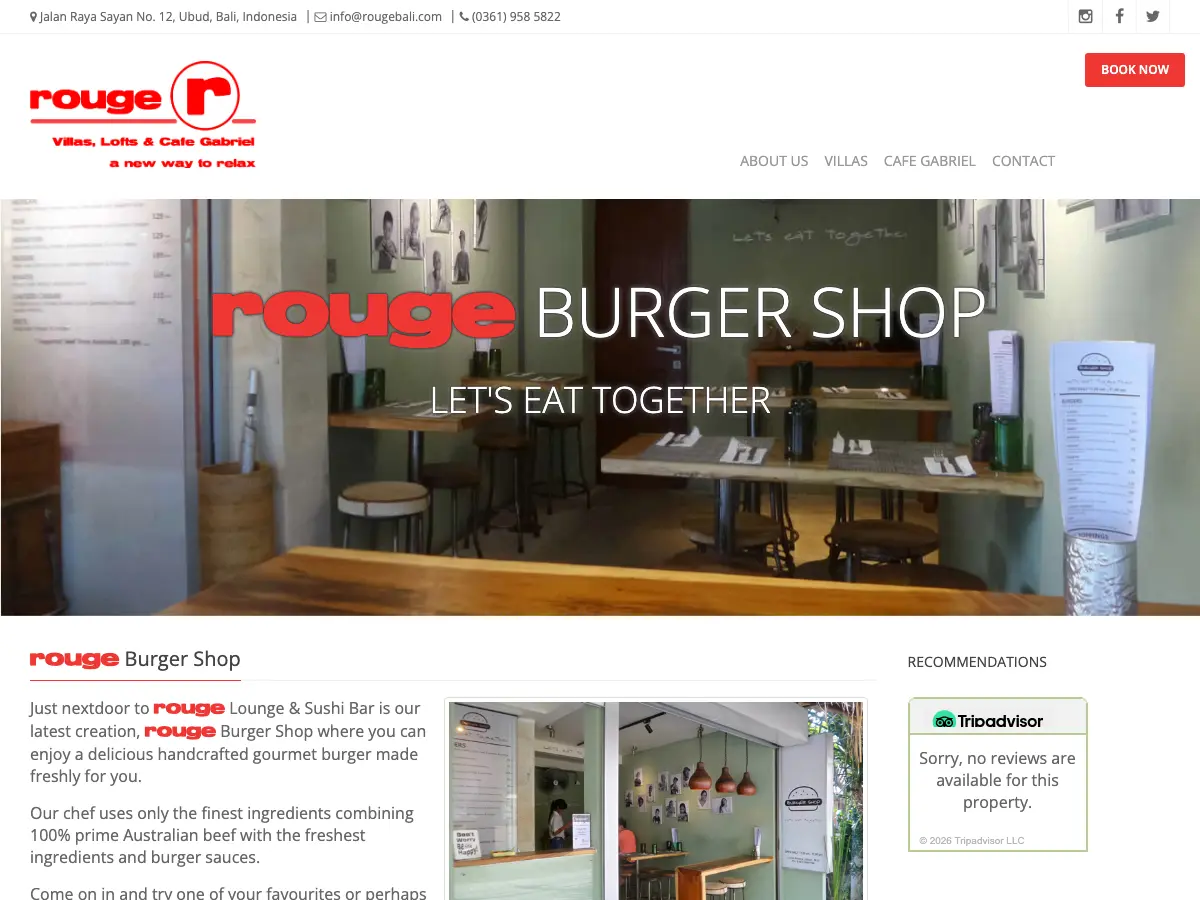 Burger shop's website