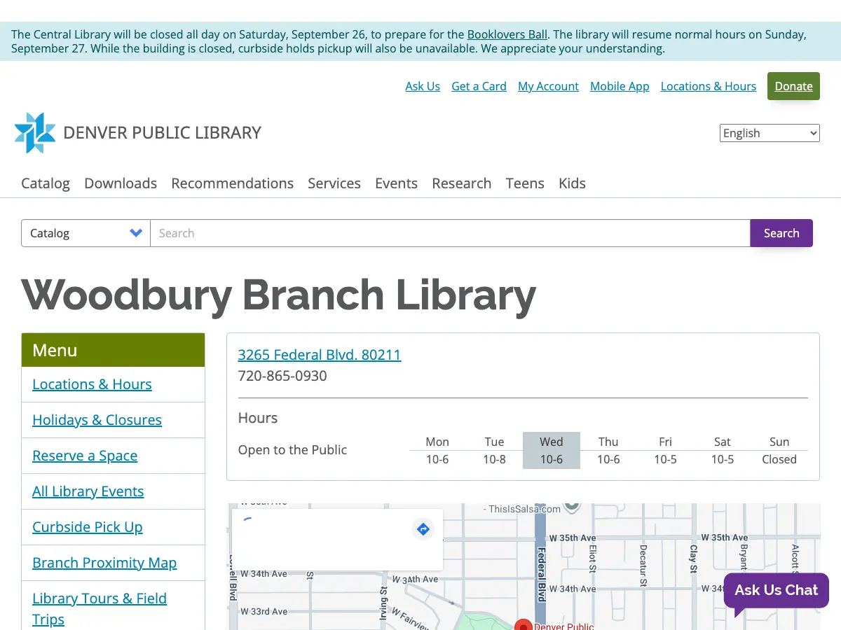 Woodbury Branch Library's website