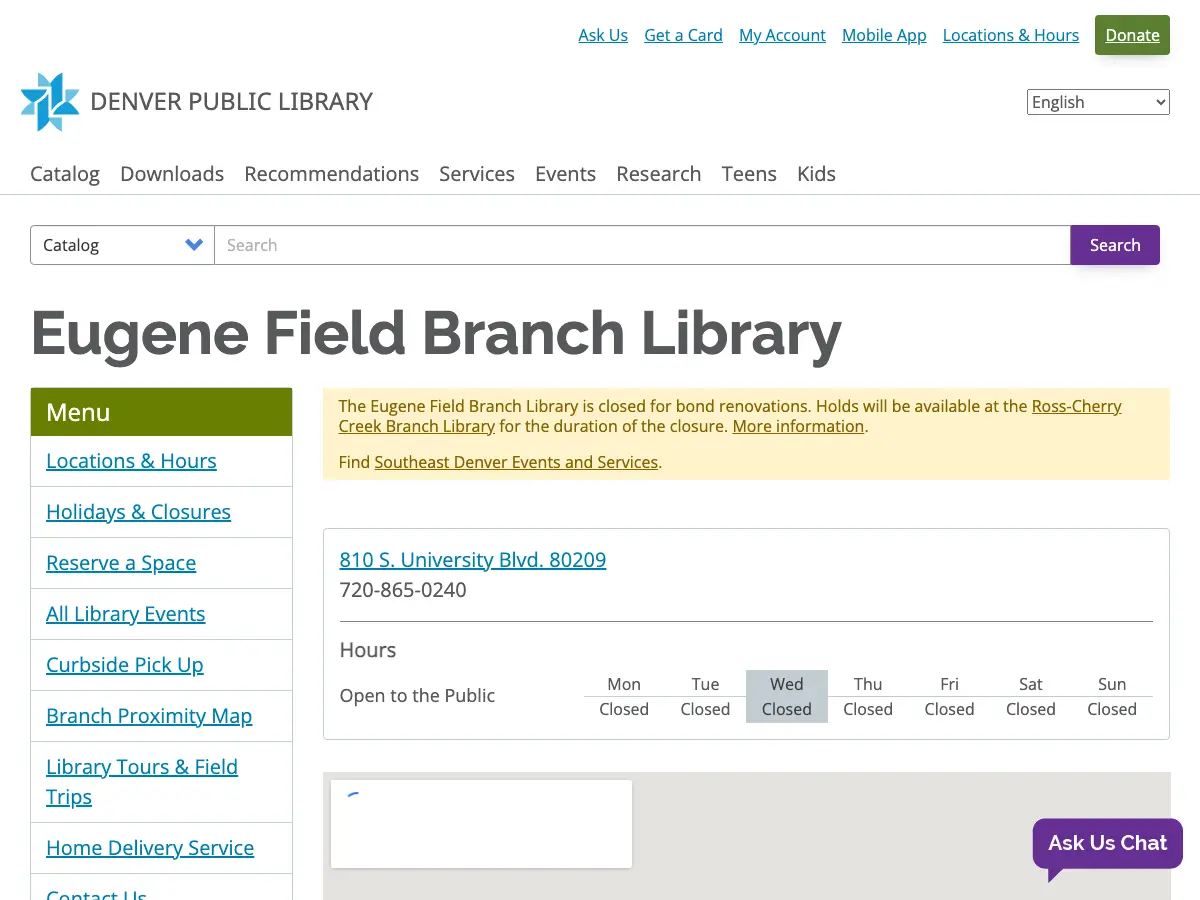 Eugene Field Branch Library's website