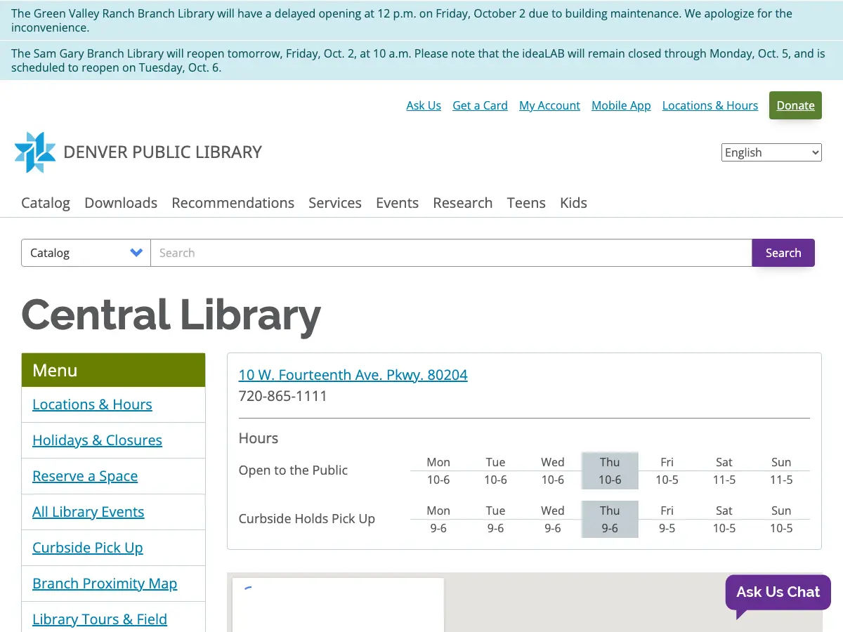 Denver Central Library's website
