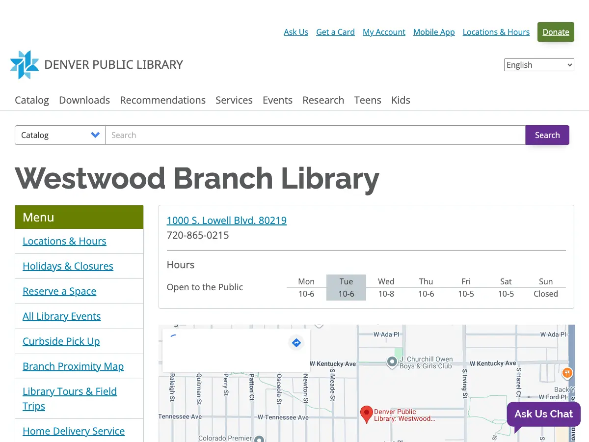 Denver Public Library - Westwood Branch Library's website