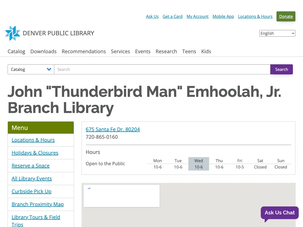 John Thunderbird Man Emhoolah, Jr. Branch Library's website