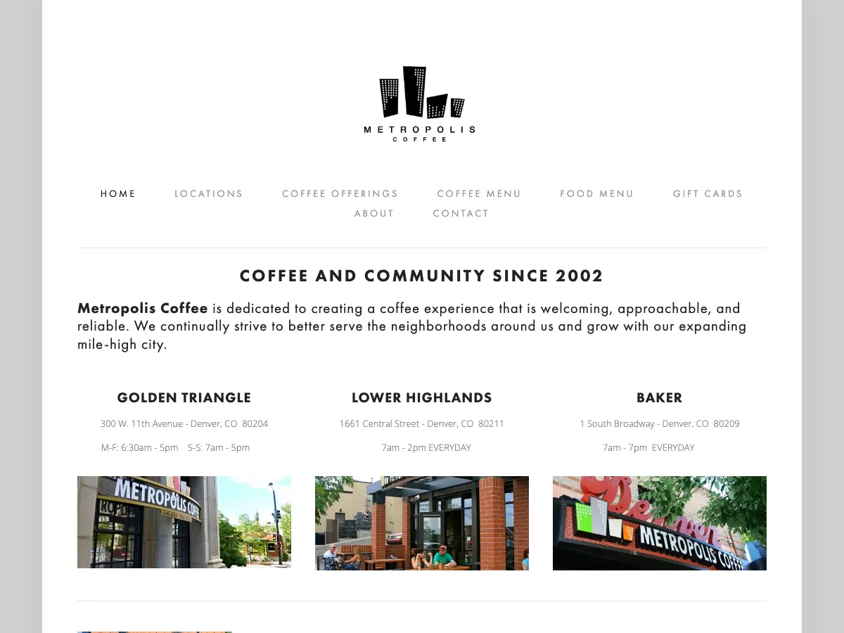 Metropolis Coffee's website