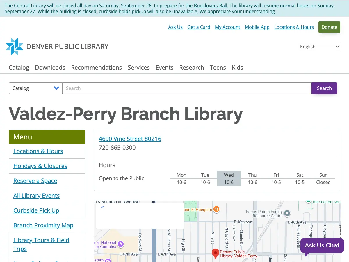 Valdez-Perry Branch Library's website