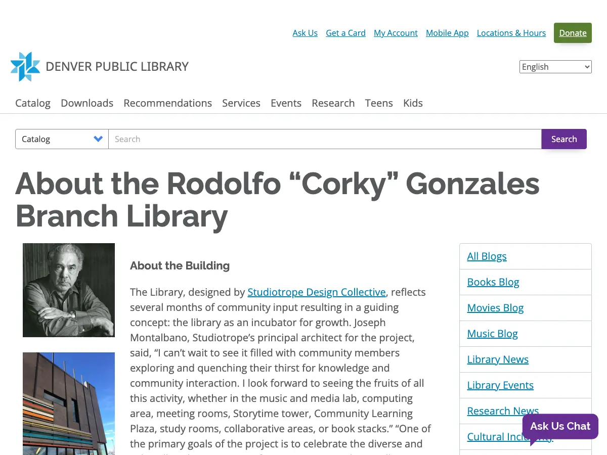 Rodolfo Corky Gonzales Branch Library's website