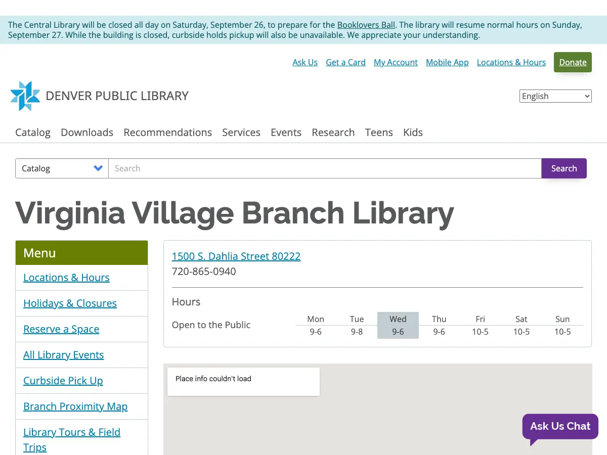 Denver Public Library's website