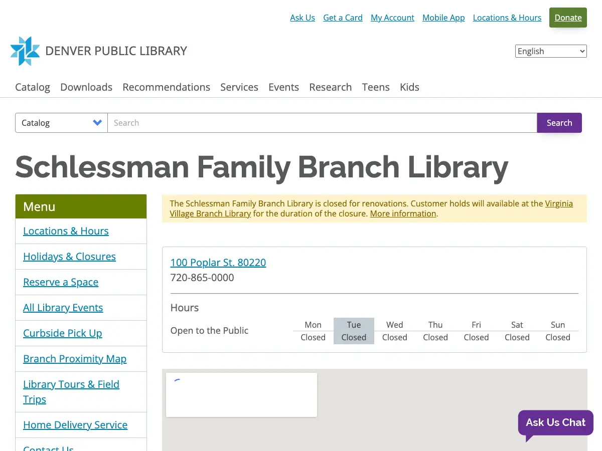Schlessman Family Branch Library's website