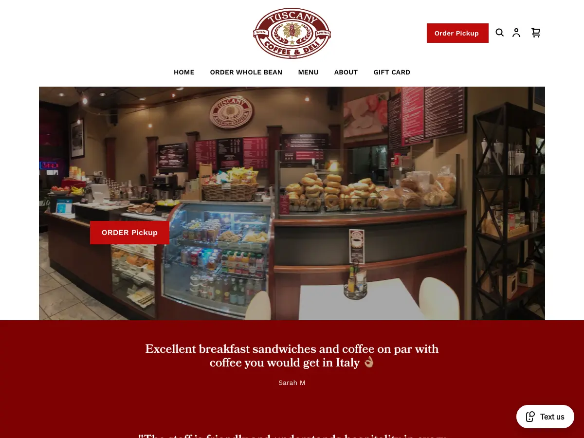 Tuscany Coffee & Deli's website