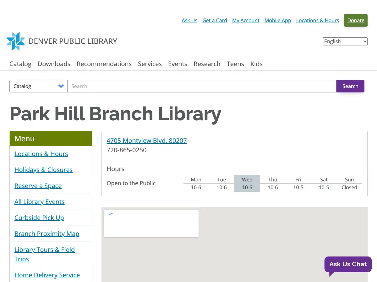 Park Hill Branch Library's website