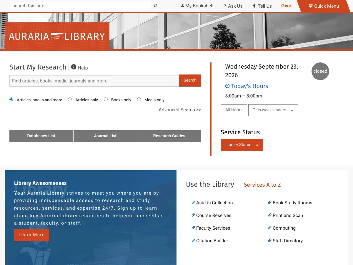 Auraria Library's website