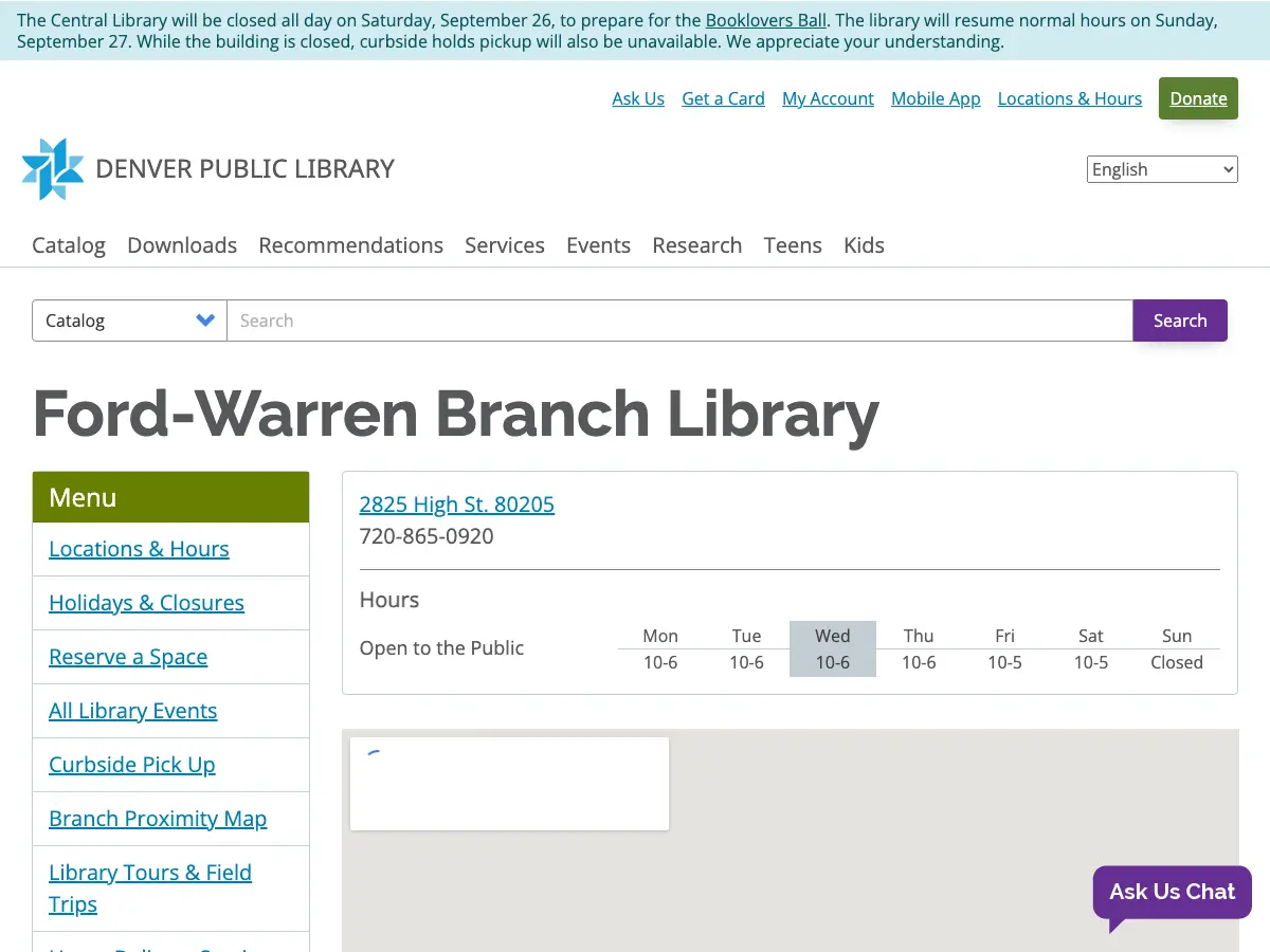 Ford-Warren Branch Library's website
