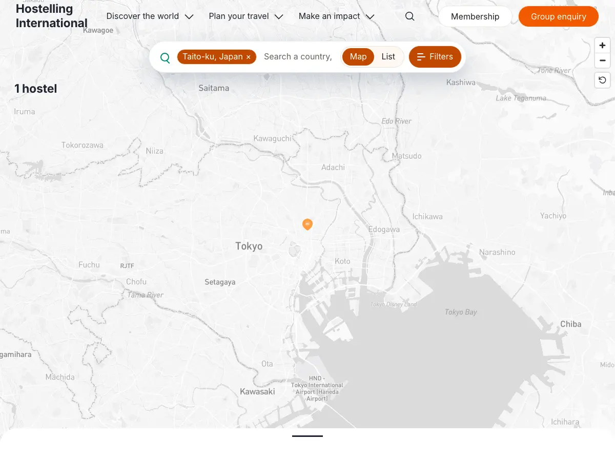 Tokyo Ueno Youth Hostel's website