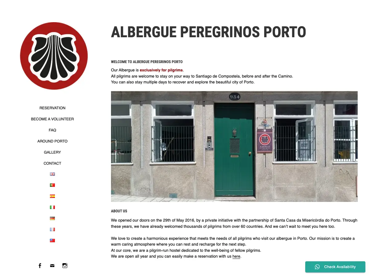 Albergue de Peregrinos do Porto's website