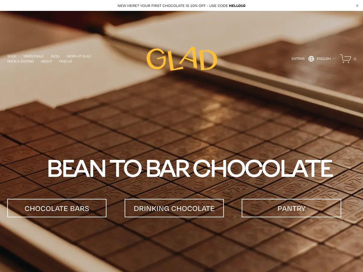 GLAD Chocolate & Café's website