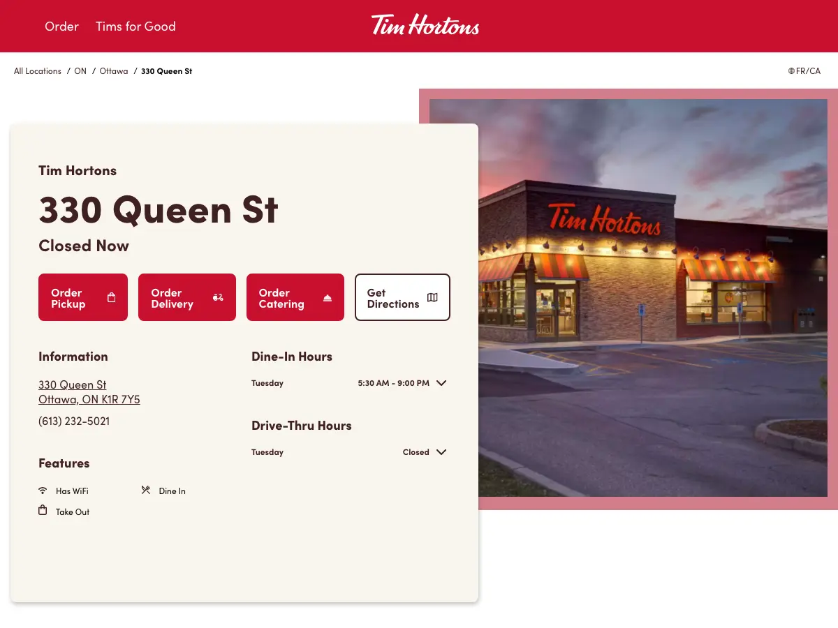 Tim Hortons's website