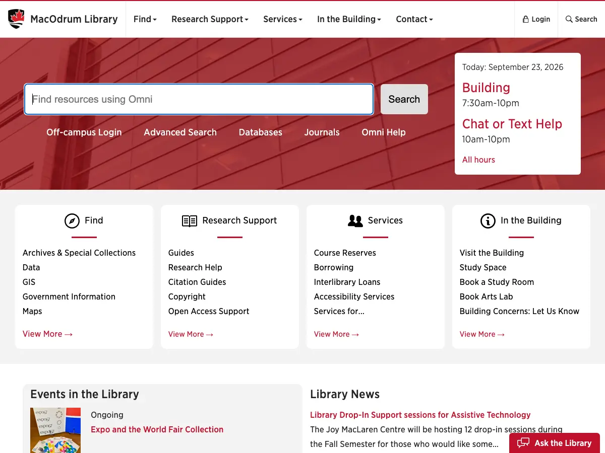 MacOdrum Library's website