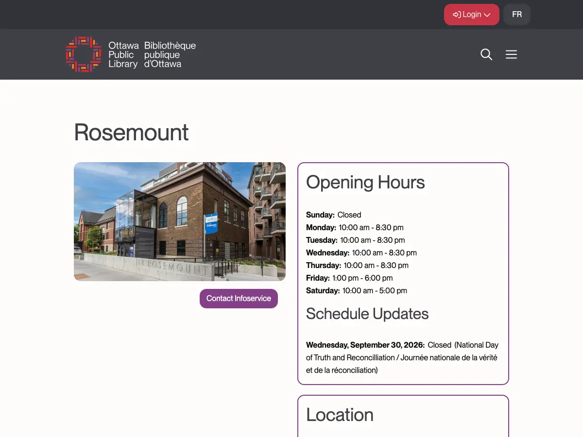 Ottawa Public Library - Rosemount's website