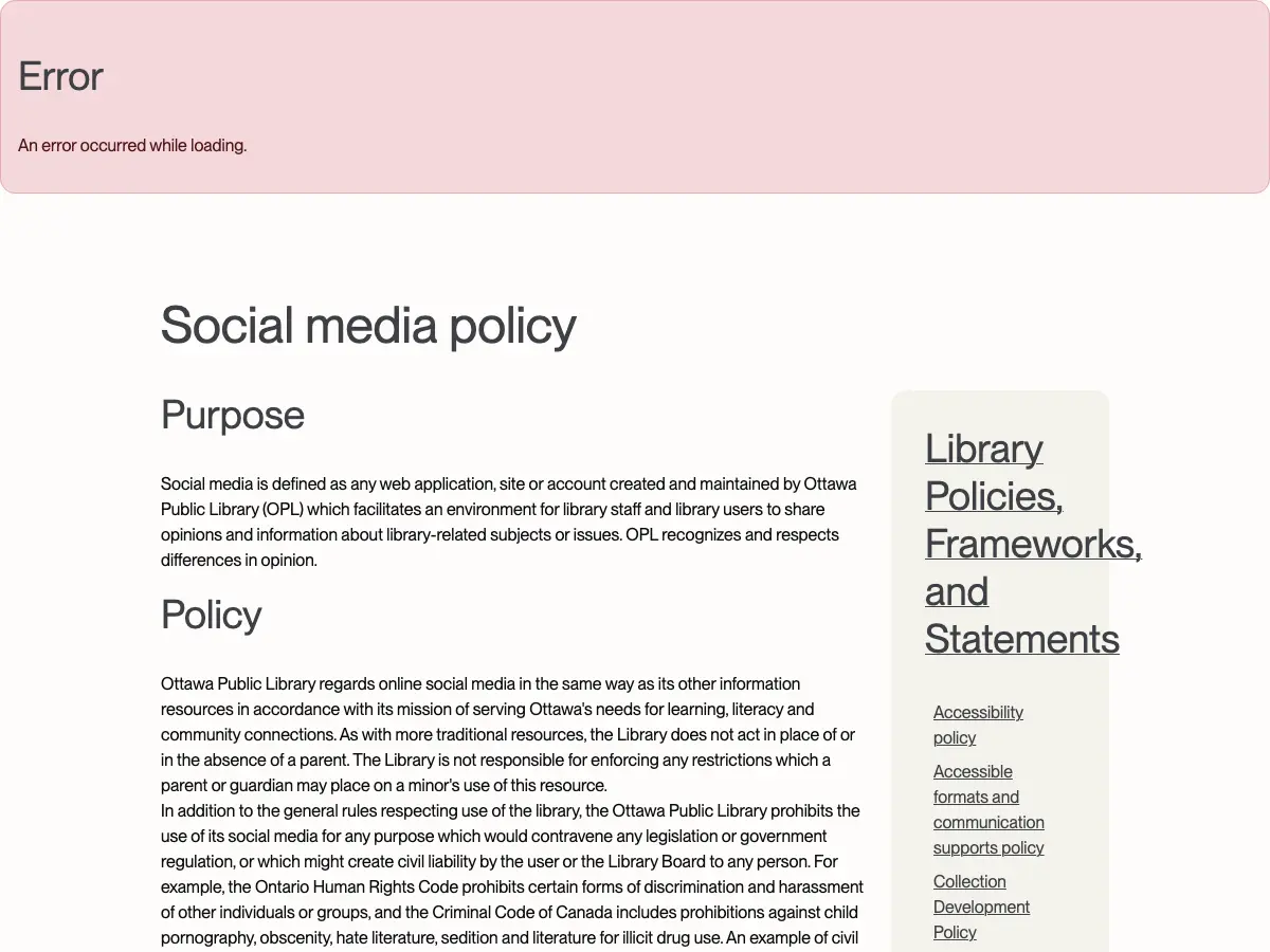 Ottawa Public Library - Main's website