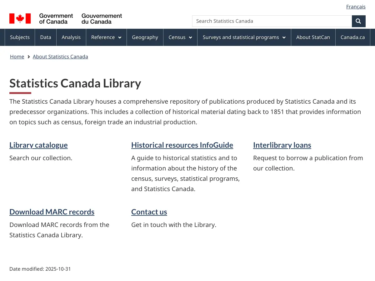 Statistics Canada, Library, Ottawa's website