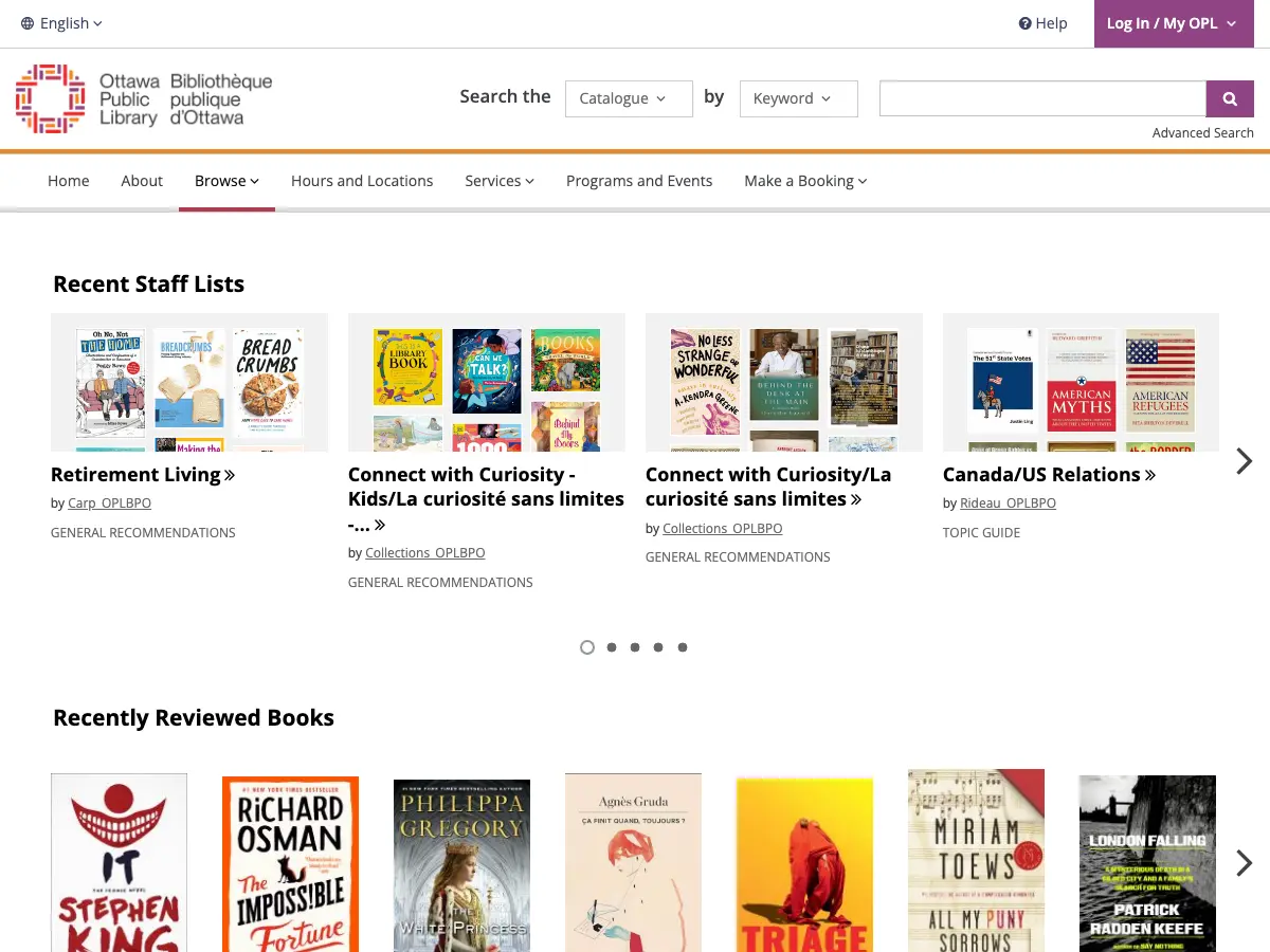 Ottawa Public Library, Ottawa's website