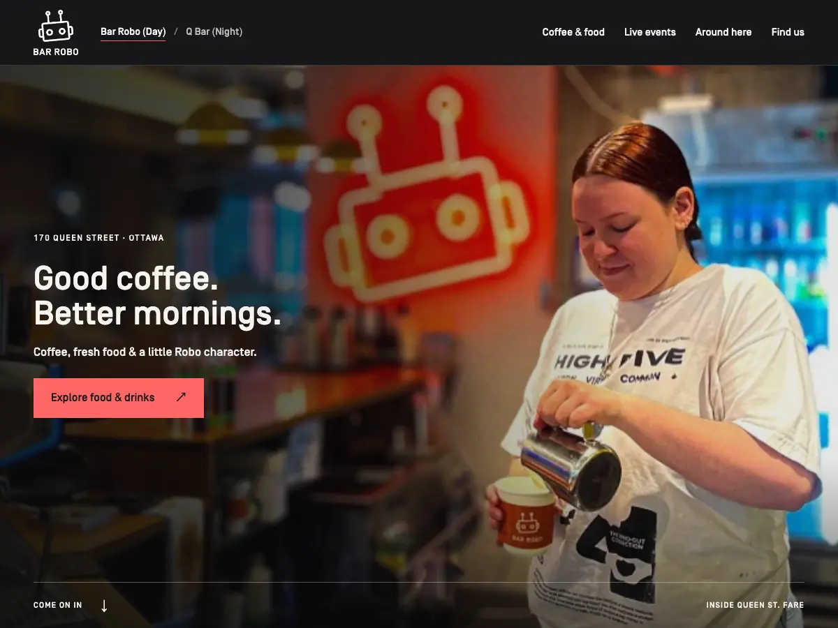 Bar Robo Queen St Fare's website
