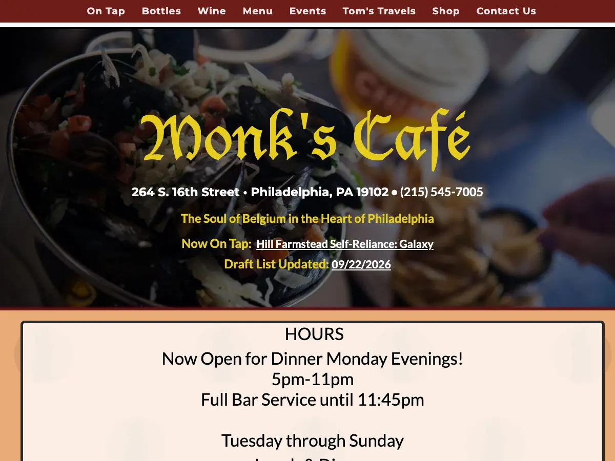 Monk's Cafe's website