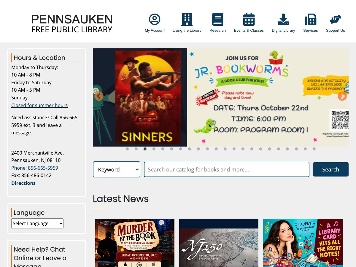 Pennsauken Free Public Library's website