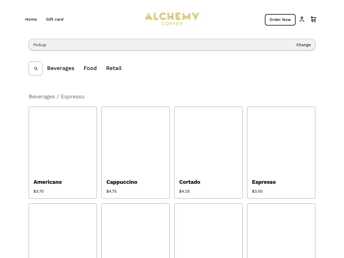 Alchemy Coffee's website