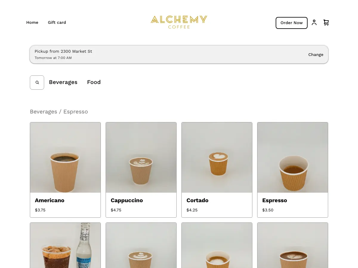 Alchemy Coffee's website