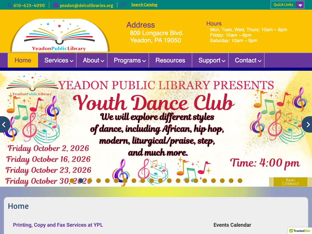 Yeadon Public Library's website