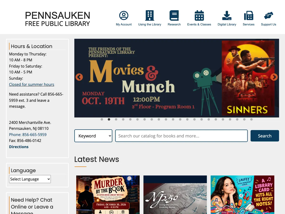 Pennsauken Free Public Library's website