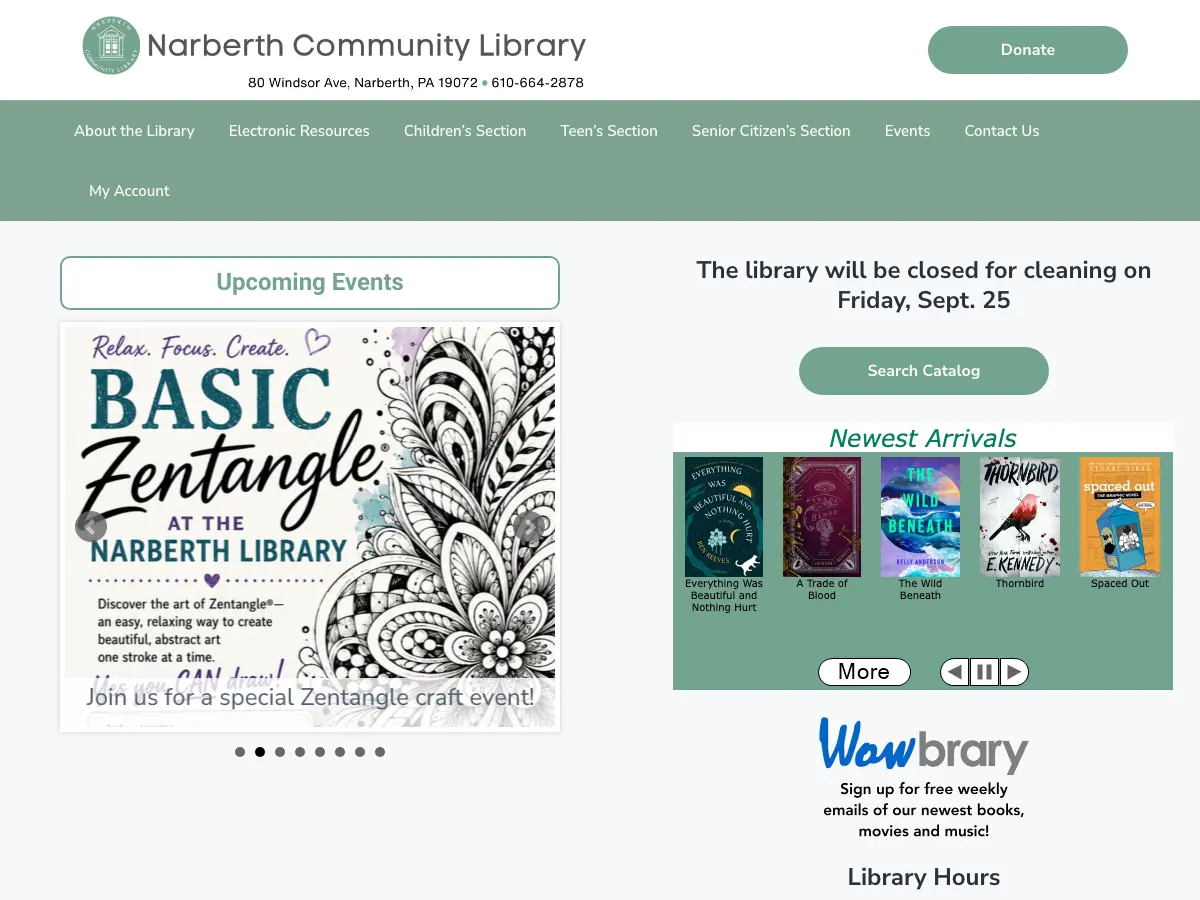 Narberth Community Library's website