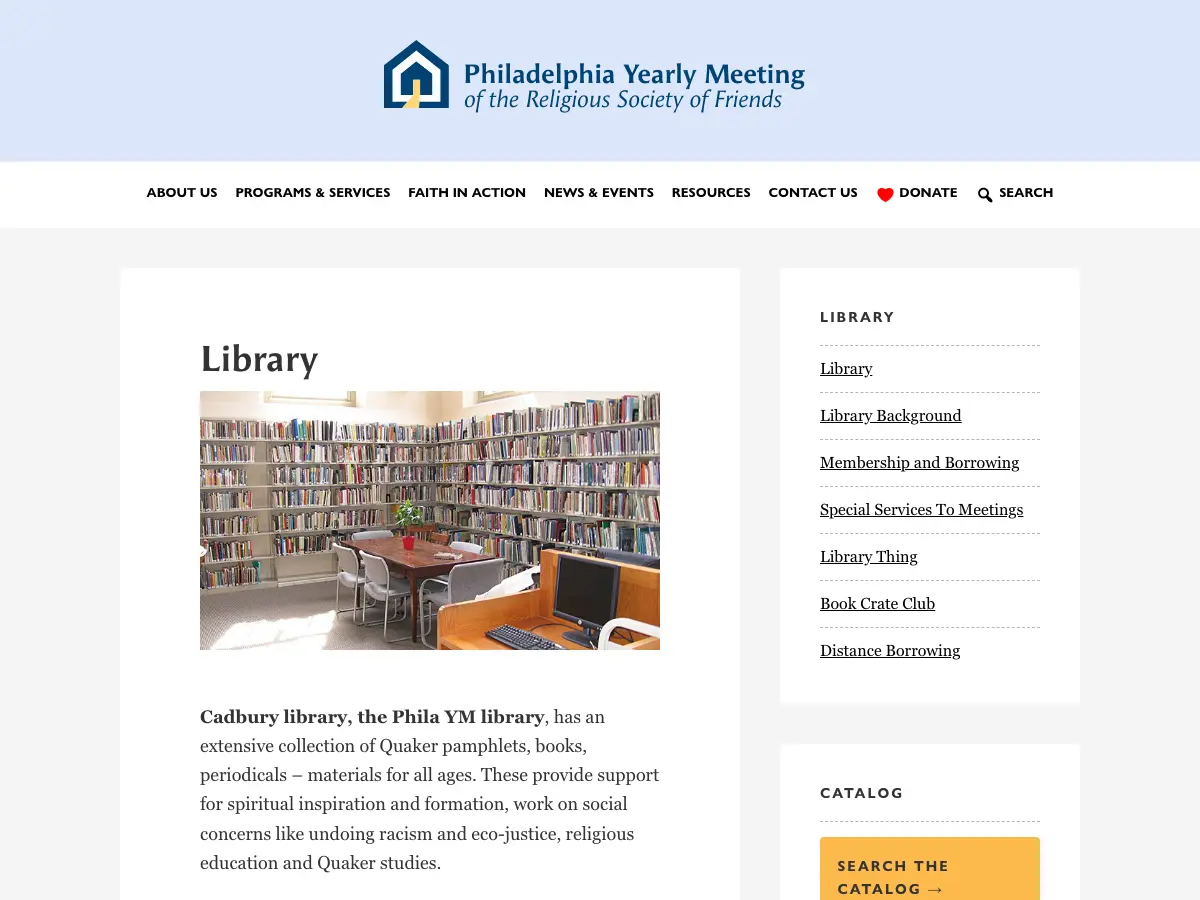 Philadelphia Yearly Meeting Library (Quaker PYM Library)'s website