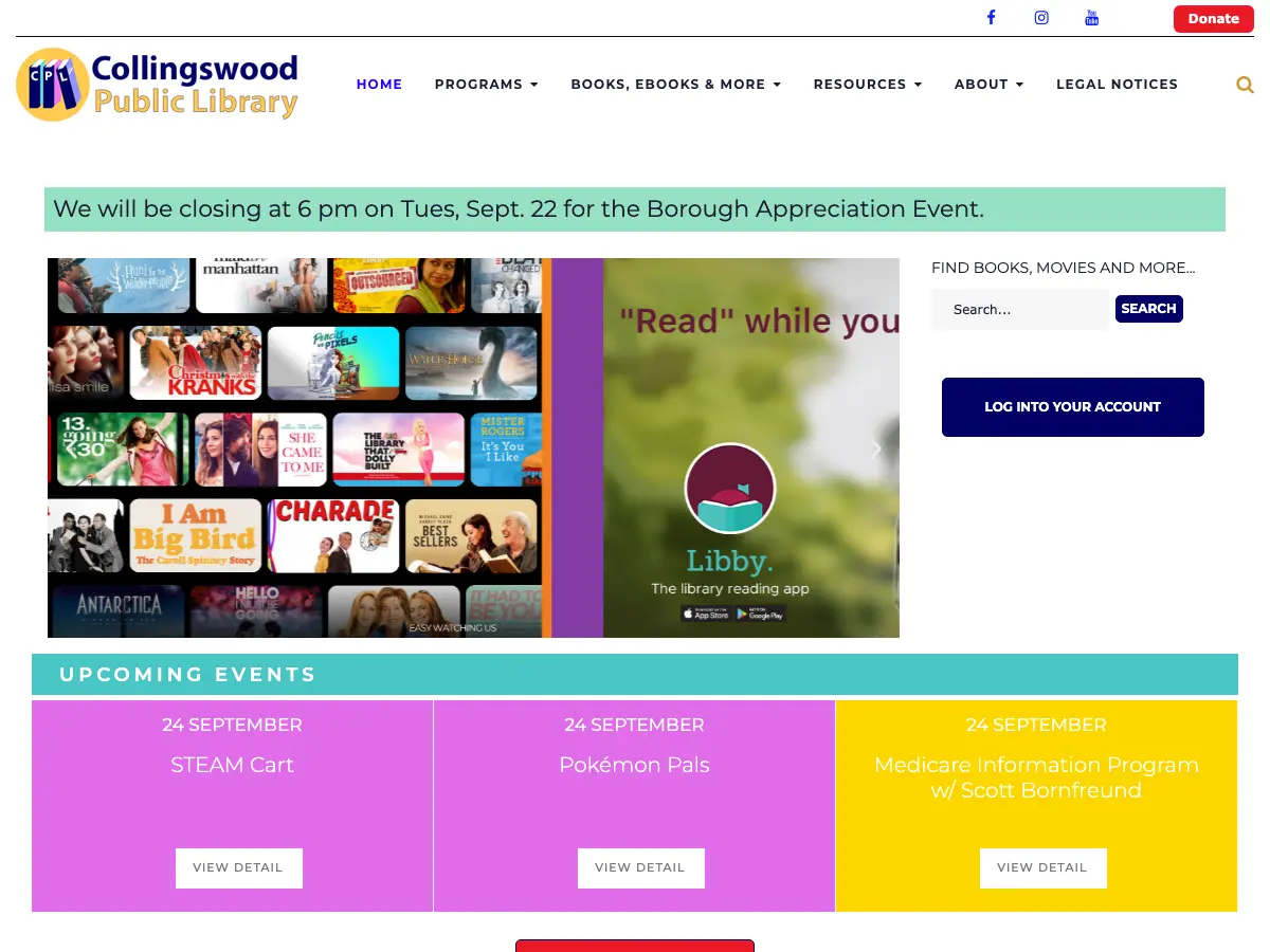 Collingswood Public Library's website