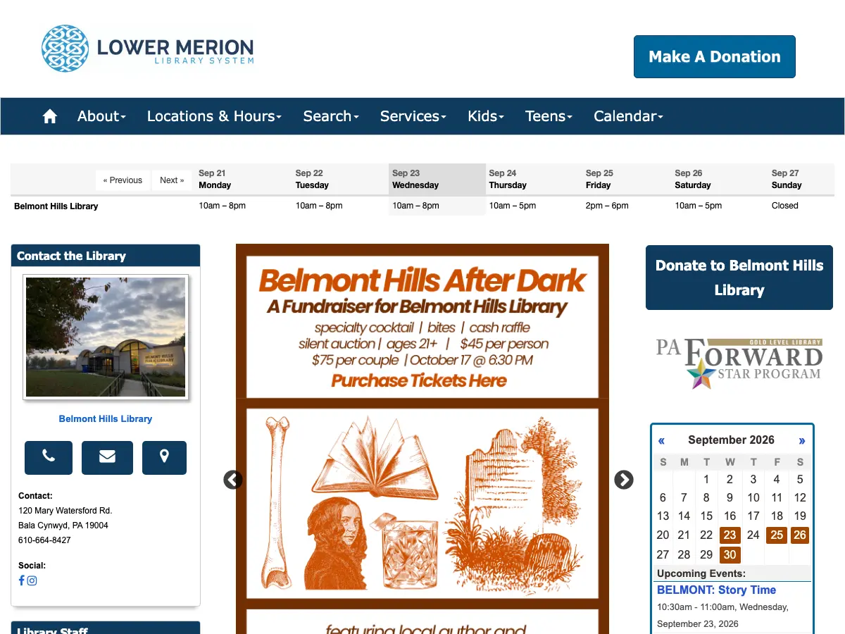 Belmont Hills Library's website