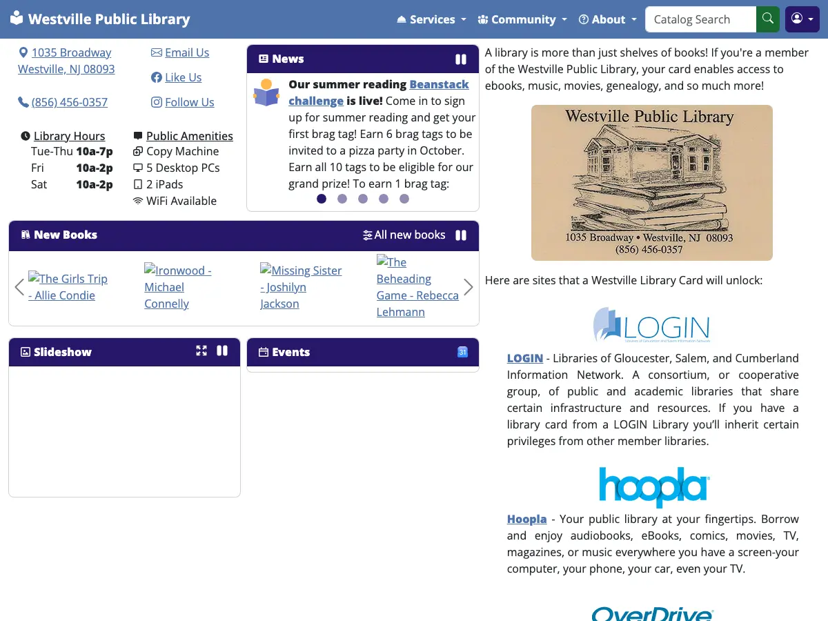Westville Free Public Library's website