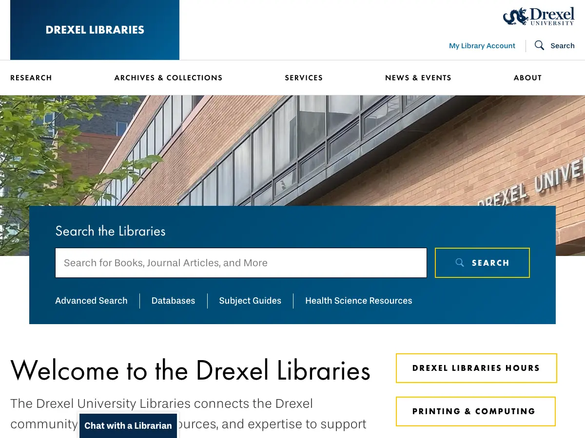 Drexel University Queen Lane Library's website