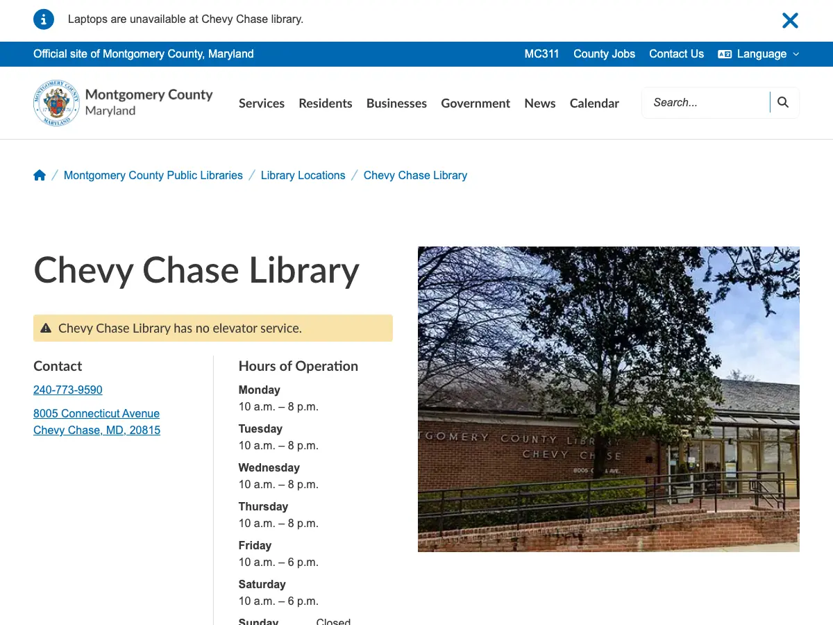 Chevy Chase Maryland Library's website