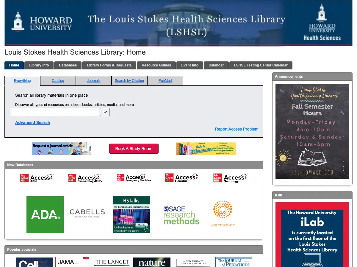 Louis Stokes Health Sciences Library's website