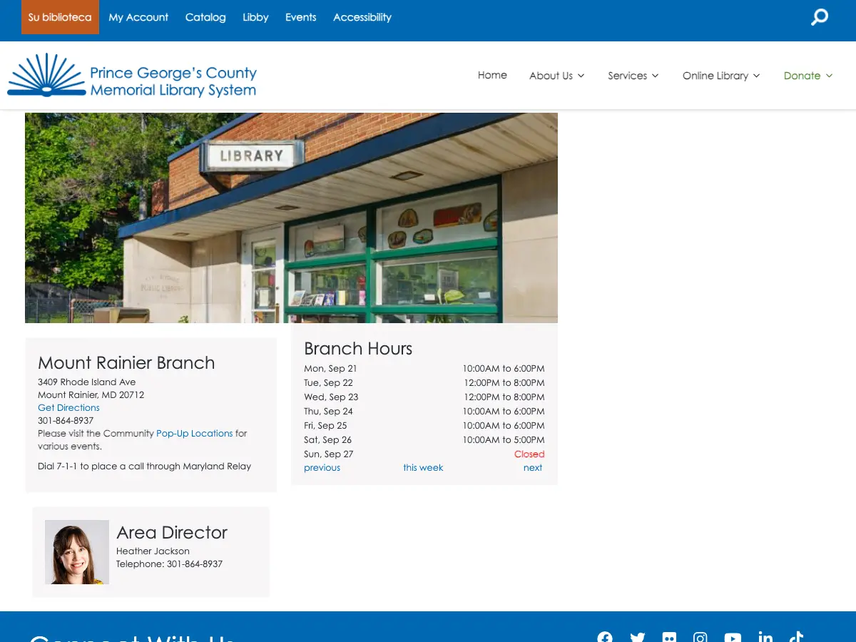 Mount Rainier Branch Library's website