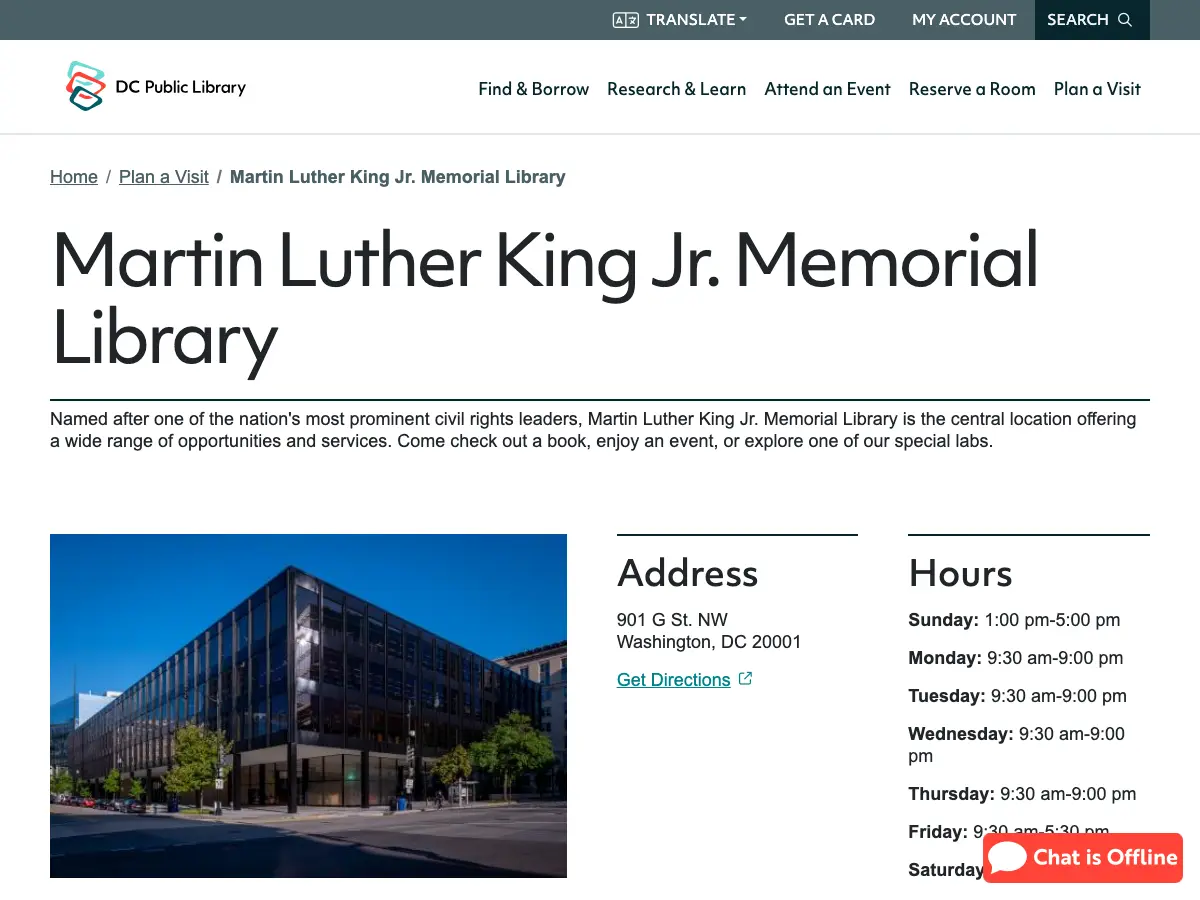 Martin Luther King Jr. Memorial Library's website