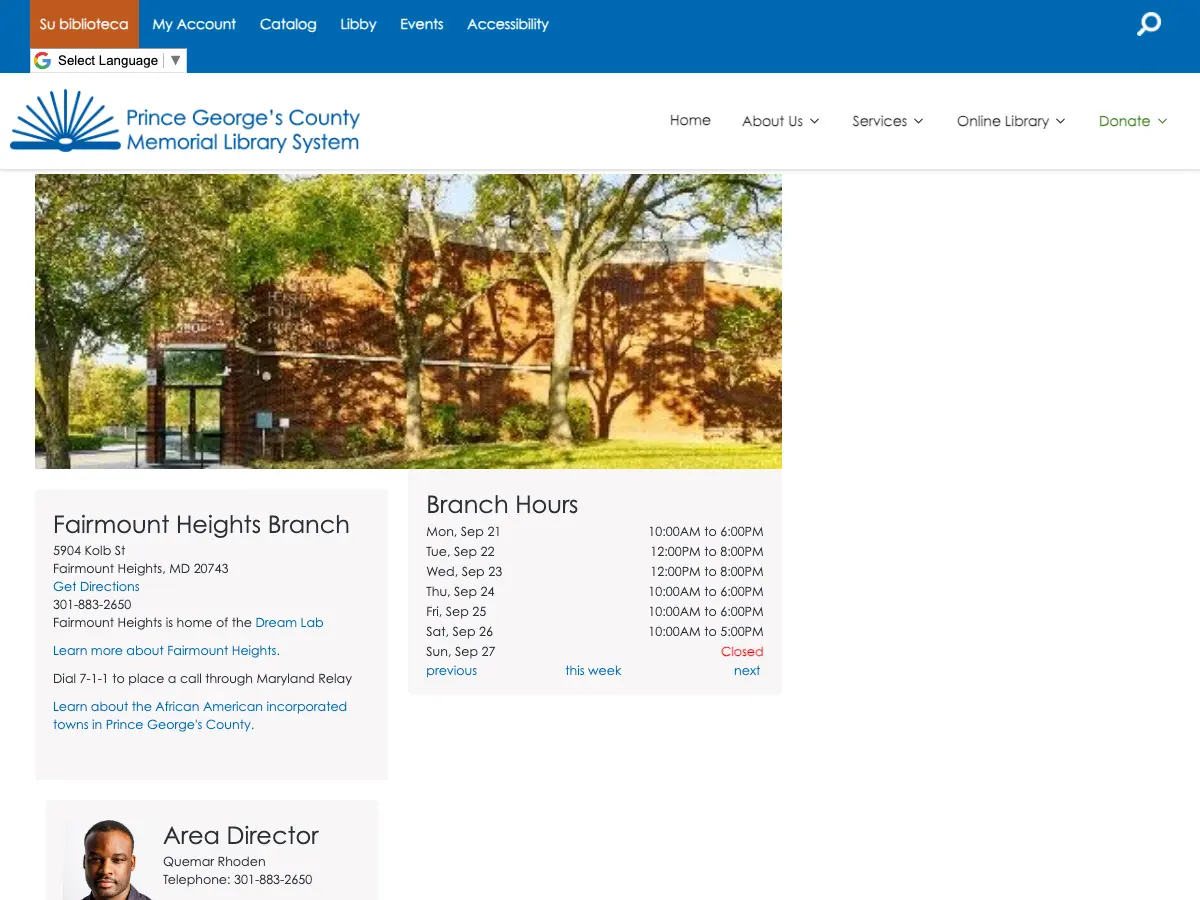 Fairmount Heights Branch Library's website