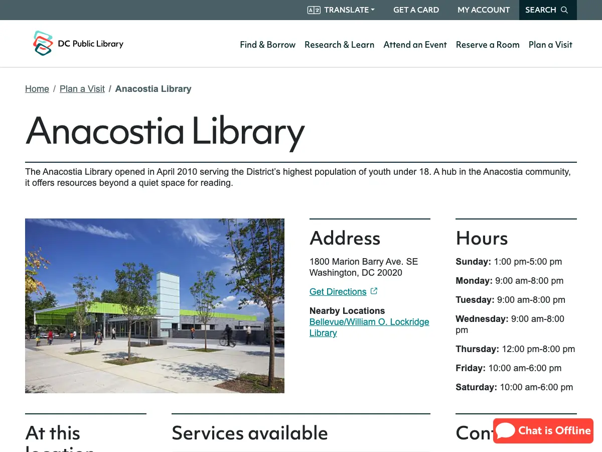 Anacostia Neighborhood Library's website