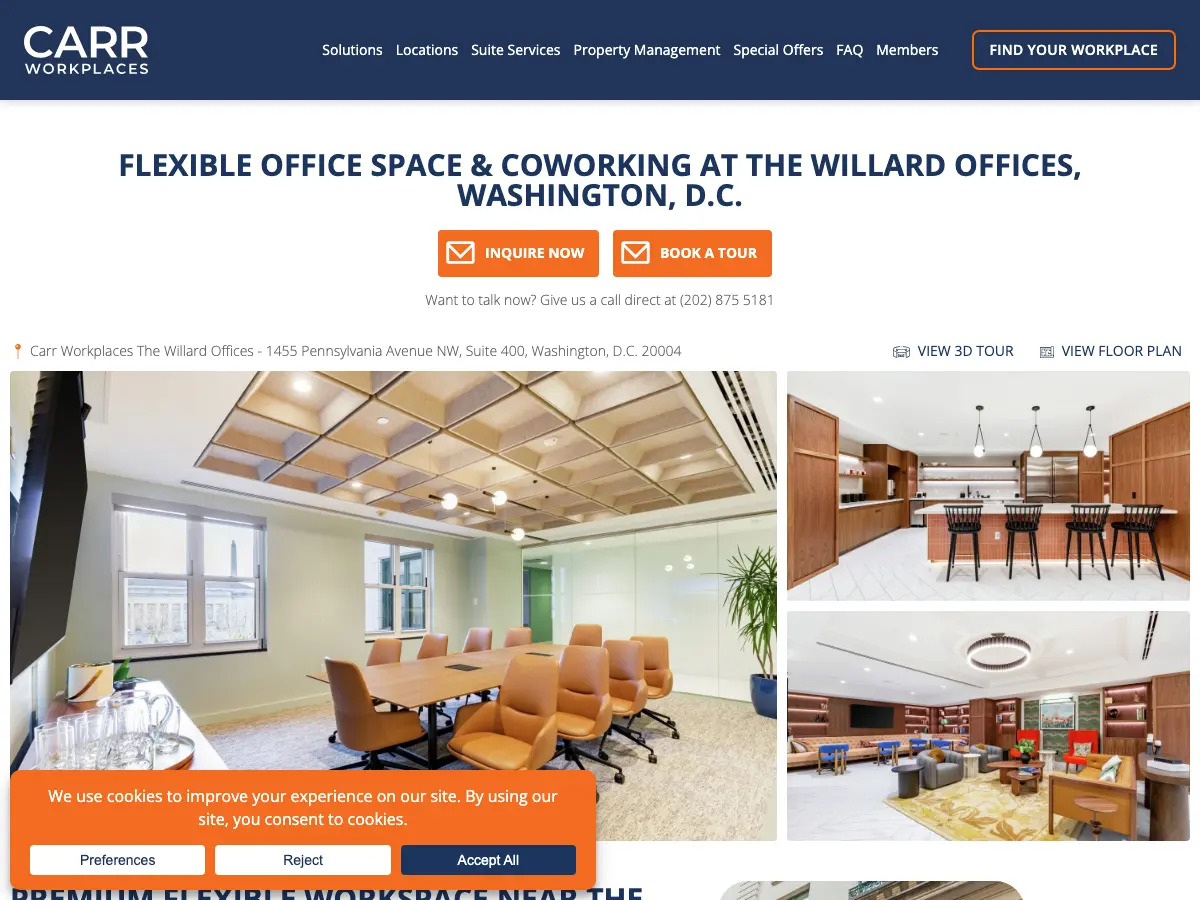 Carr Workplaces The Willard - Coworking & Office Space's website