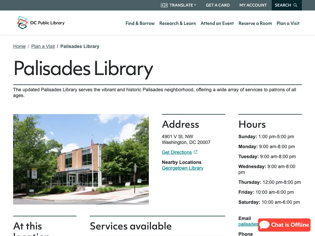 Palisades Neighborhood Library's website