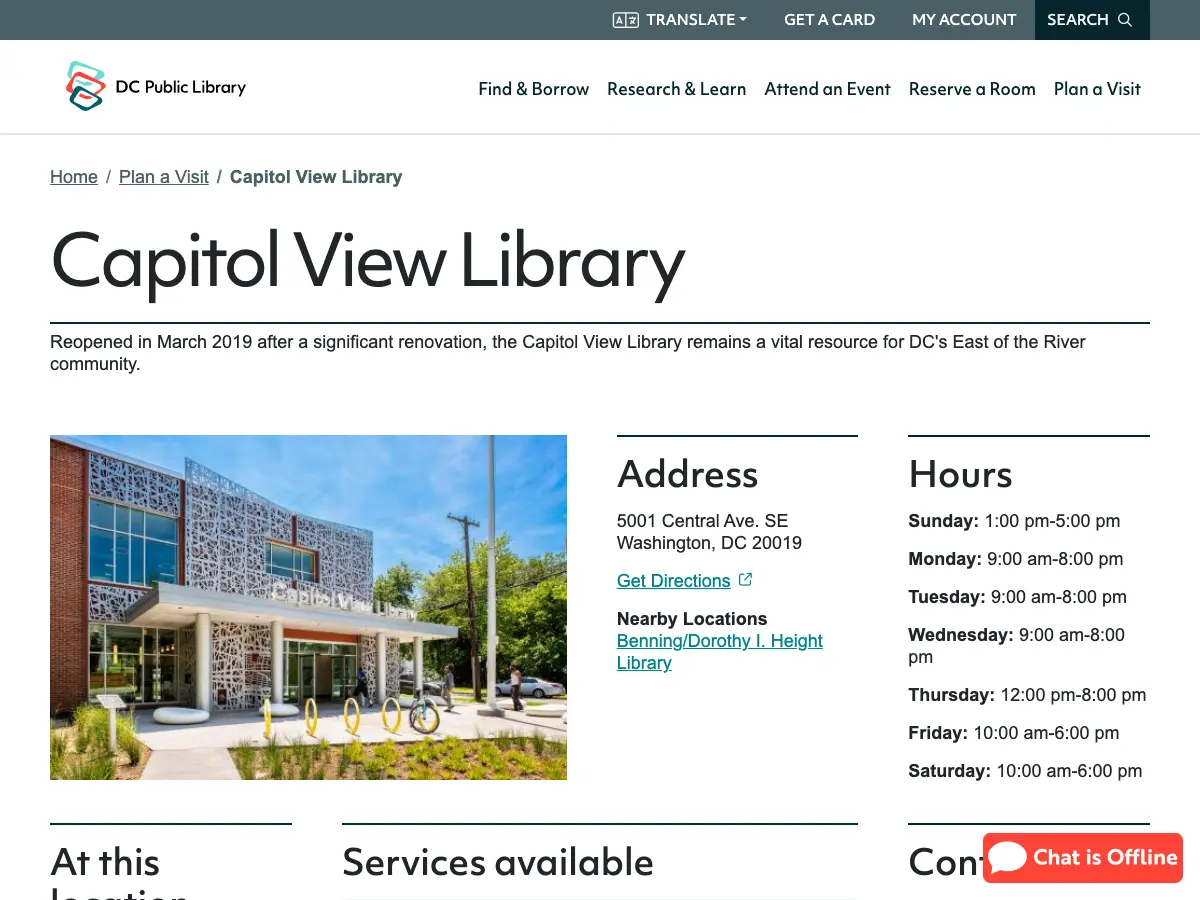 Capitol View Neighborhood Library's website