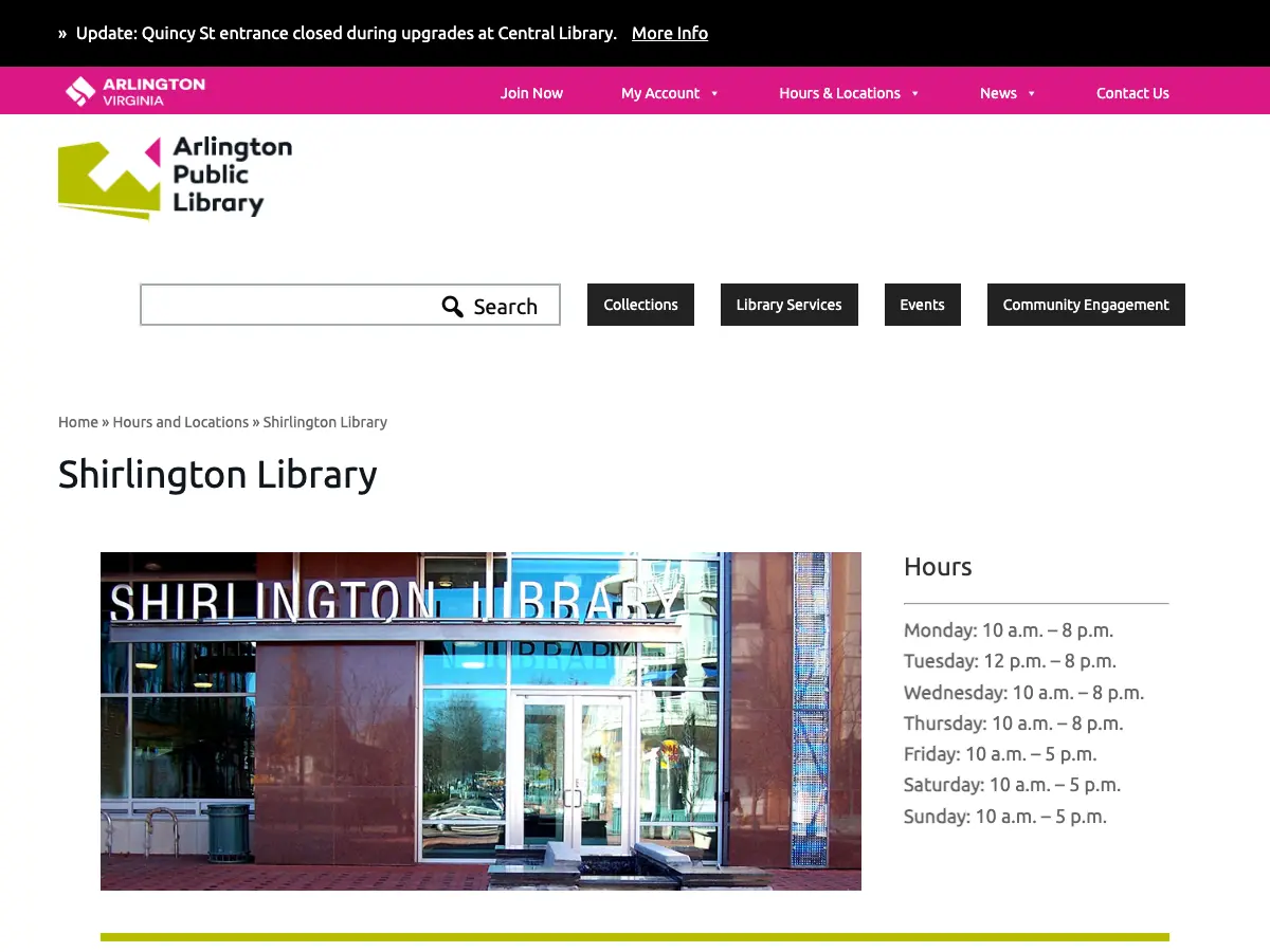 Shirlington Library's website
