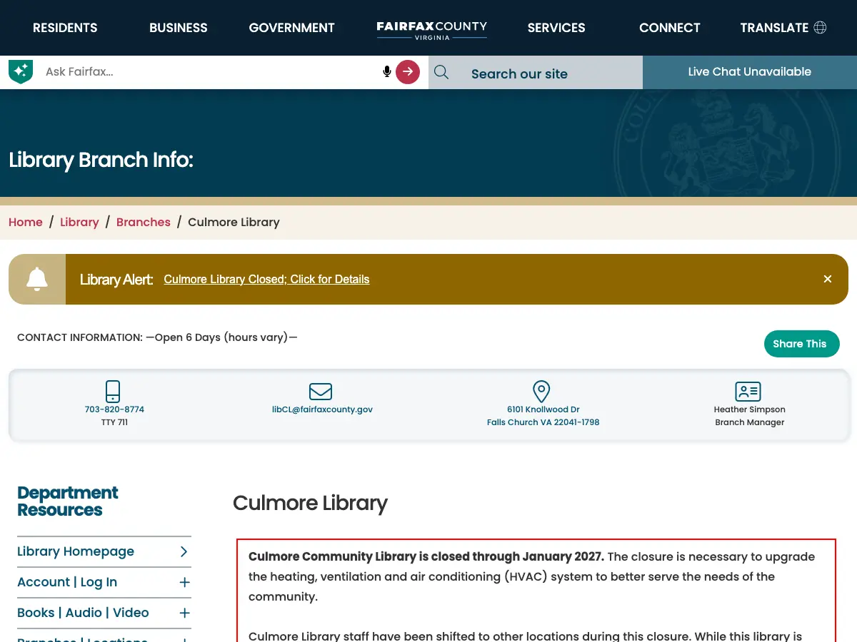Culmore Community Library (formerly Woodrow Wilson)'s website